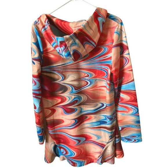 Loveu.Dear L/S Hooded Tunic Top Orange Blue Swirl Size Large Women's - Picture 3 of 5